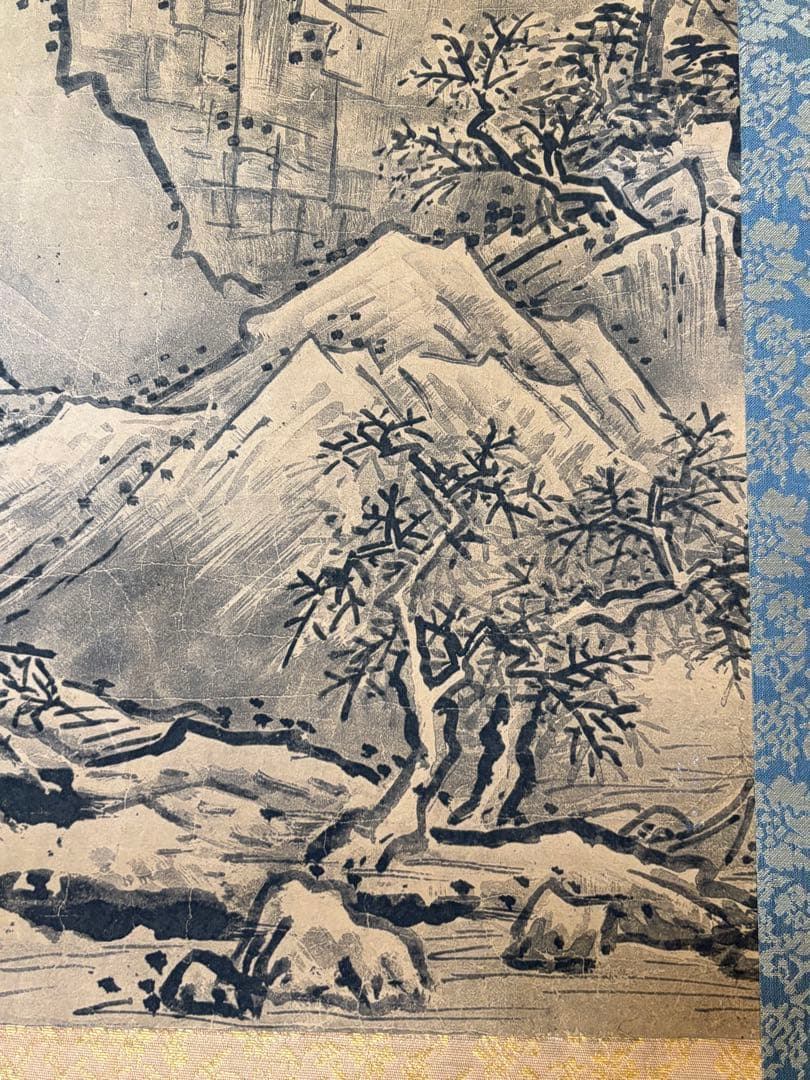 秋冬山水図(冬)」 雪舟等楊 掛け軸 掛軸 複製 共箱あり