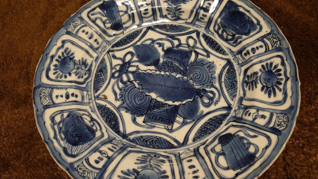 古染付　李朝　古玩　芙蓉　中皿　１客