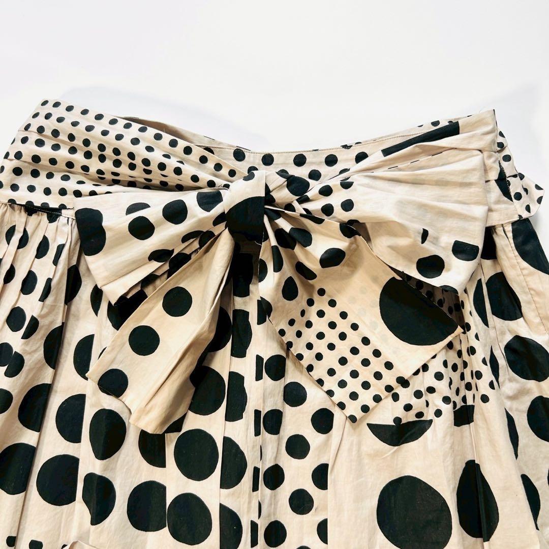 美品 ミナペルホネン universe 膝丈スカート ドット リボン フレア 2