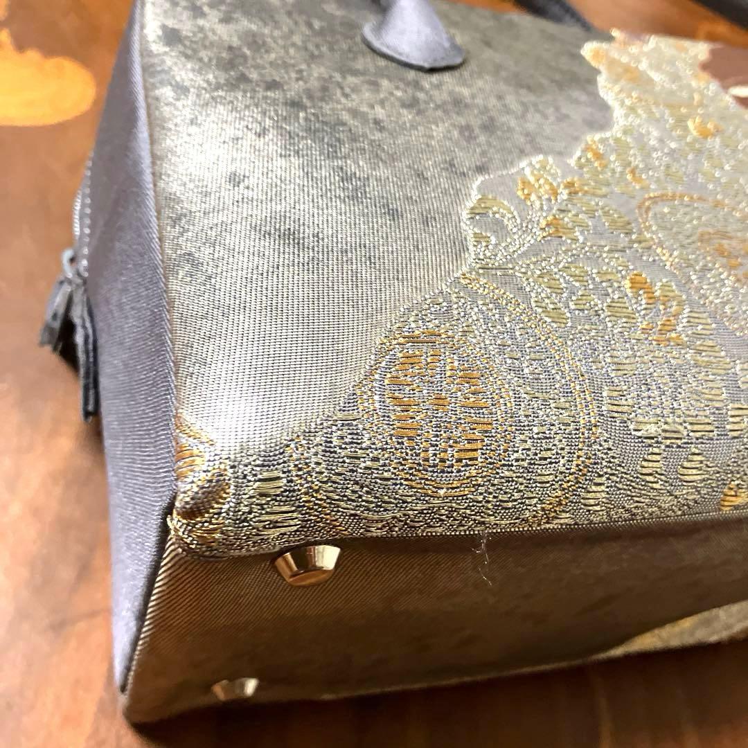 タグ付き未使用品 利休バッグ① 京都西陣織正絹帯地 ＊大判ハンカチはオマケ