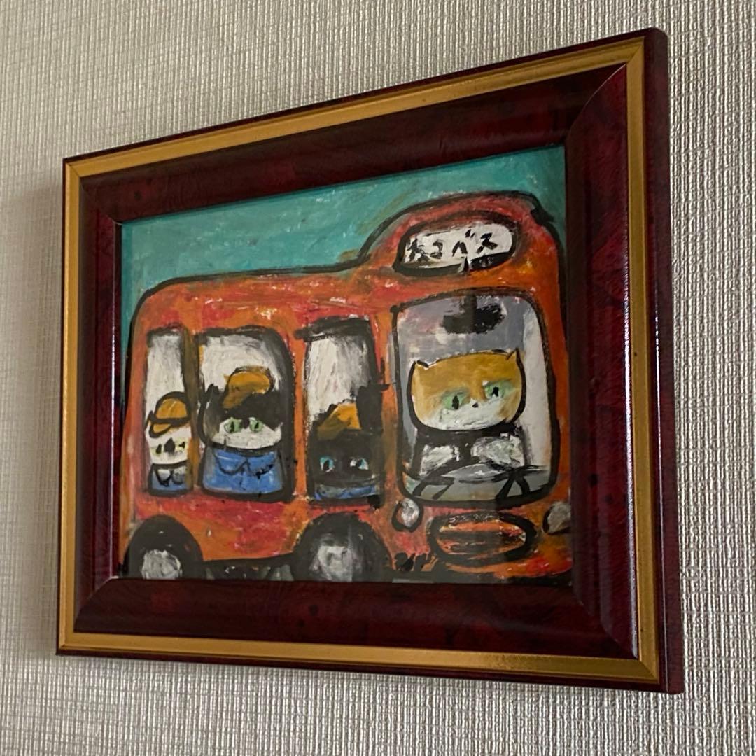 絵画。原画【幼稚園の猫ちゃんたちはバスで学校に通っています】