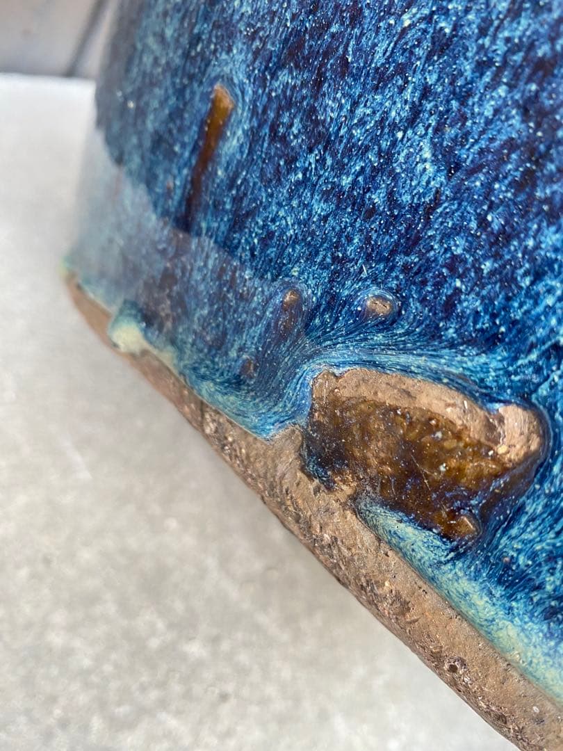 火鉢 陶器 海鼠釉 アンティーク 骨董 金魚鉢 特大 睡蓮鉢 メダカ 鉢カバー