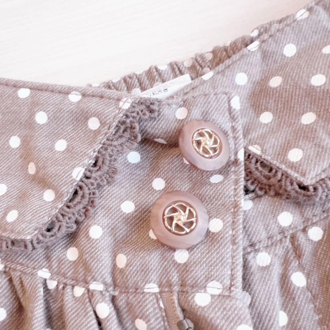 リズリサ ダークブラウン ドット柄 レースフリル キュロット