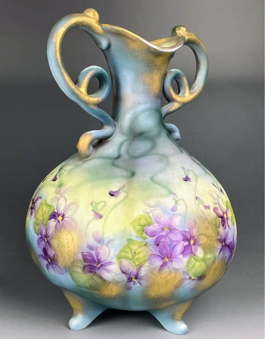 希少】オールドノリタケ 焼き付け金彩 スミレ紋 花瓶 金釉の霧吹き