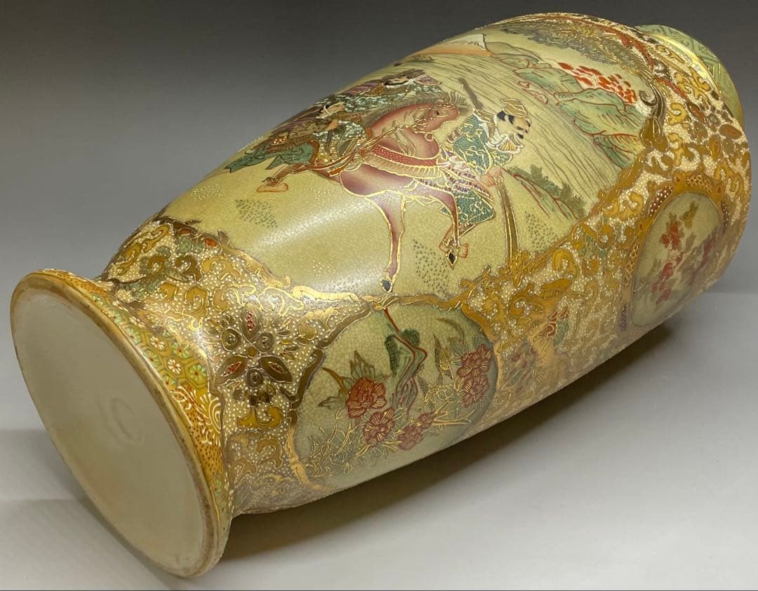 薩摩焼 色絵 金蘭手 武士美人図 花瓶 壺 飾壷 36cm v49