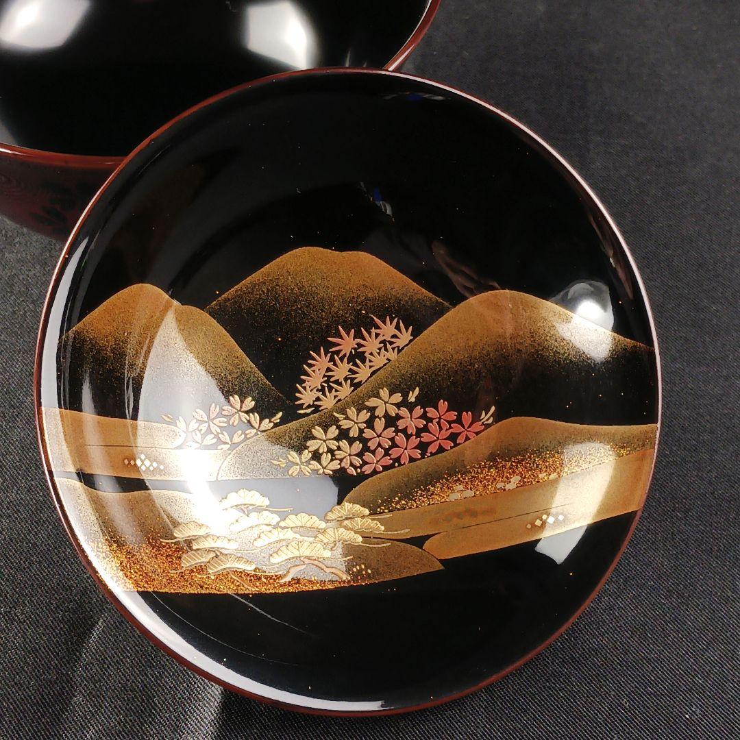 Y3112-2 懐石道具 漆器 金彩 遠山春花蒔絵 椀 7客 共箱