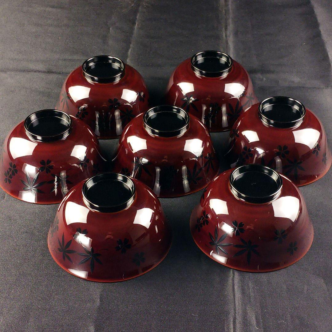 Y3112-2 懐石道具 漆器 金彩 遠山春花蒔絵 椀 7客 共箱