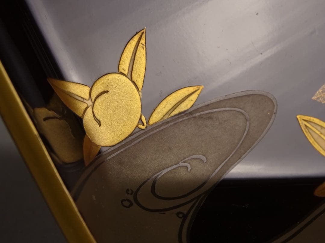 極上　輪島塗　雲に橘　蒔絵　六角　菓子皿　5客　菓子器　銘々皿　切金　木製漆器