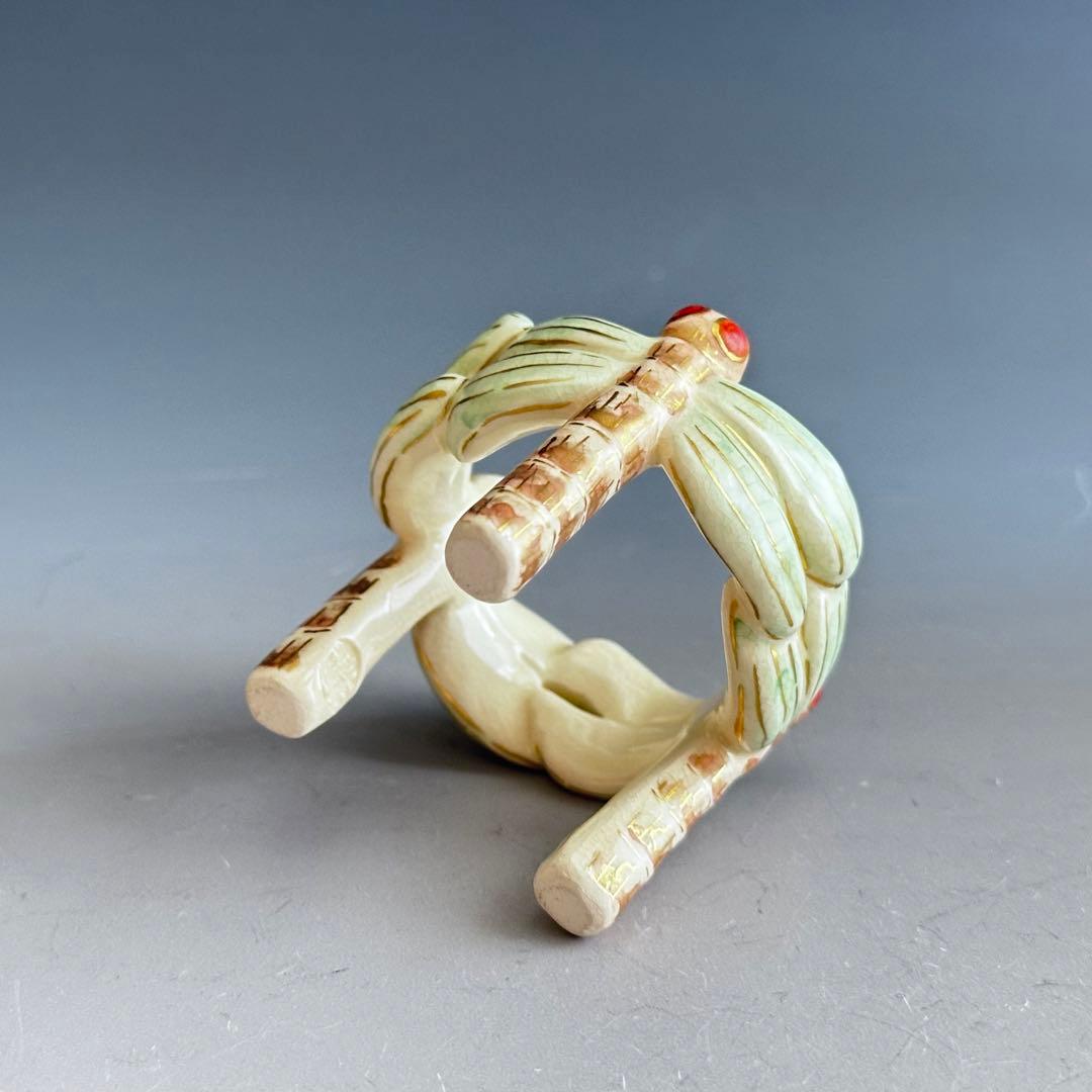 茶道具 色絵 蜻蛉 蓋置 中村秋峰 共箱 京焼 清水焼 秋 茶会 トンボ 勝