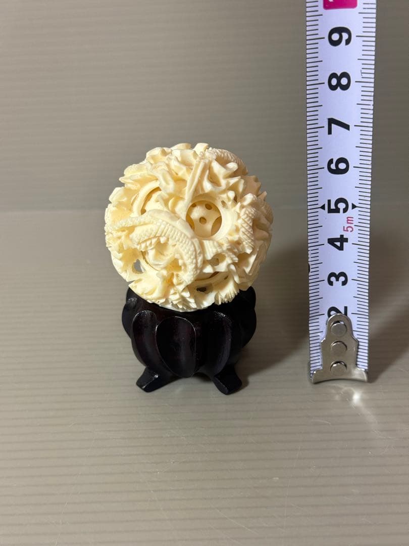 2734 中国美術 天球 多層球 台座付 龍文 置物 精密彫刻 工芸品