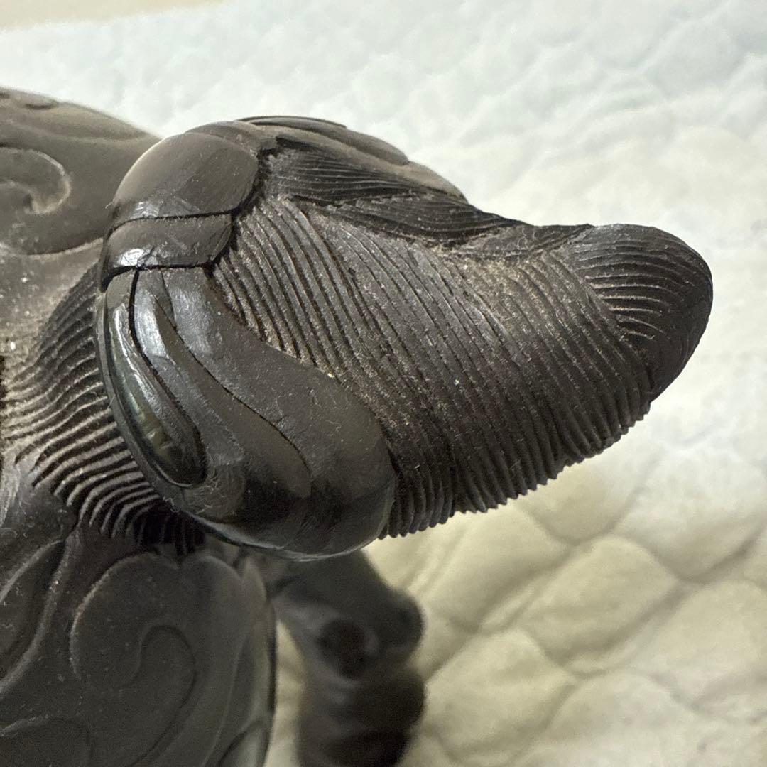 美品!堆朱堆黑馬細密彫刻縁起物置物唐物漆芸中国美術時代物