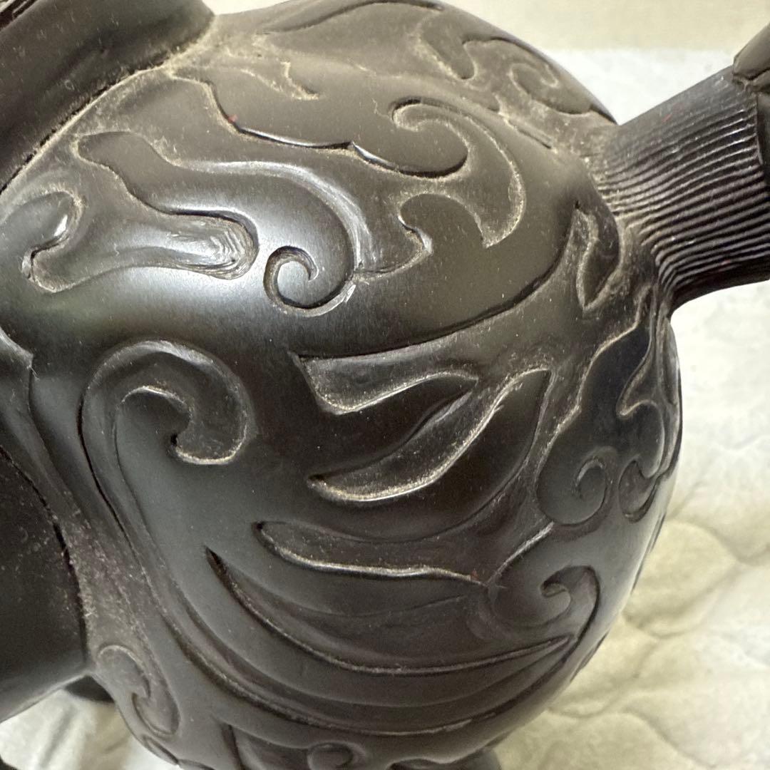 美品!堆朱堆黑馬細密彫刻縁起物置物唐物漆芸中国美術時代物