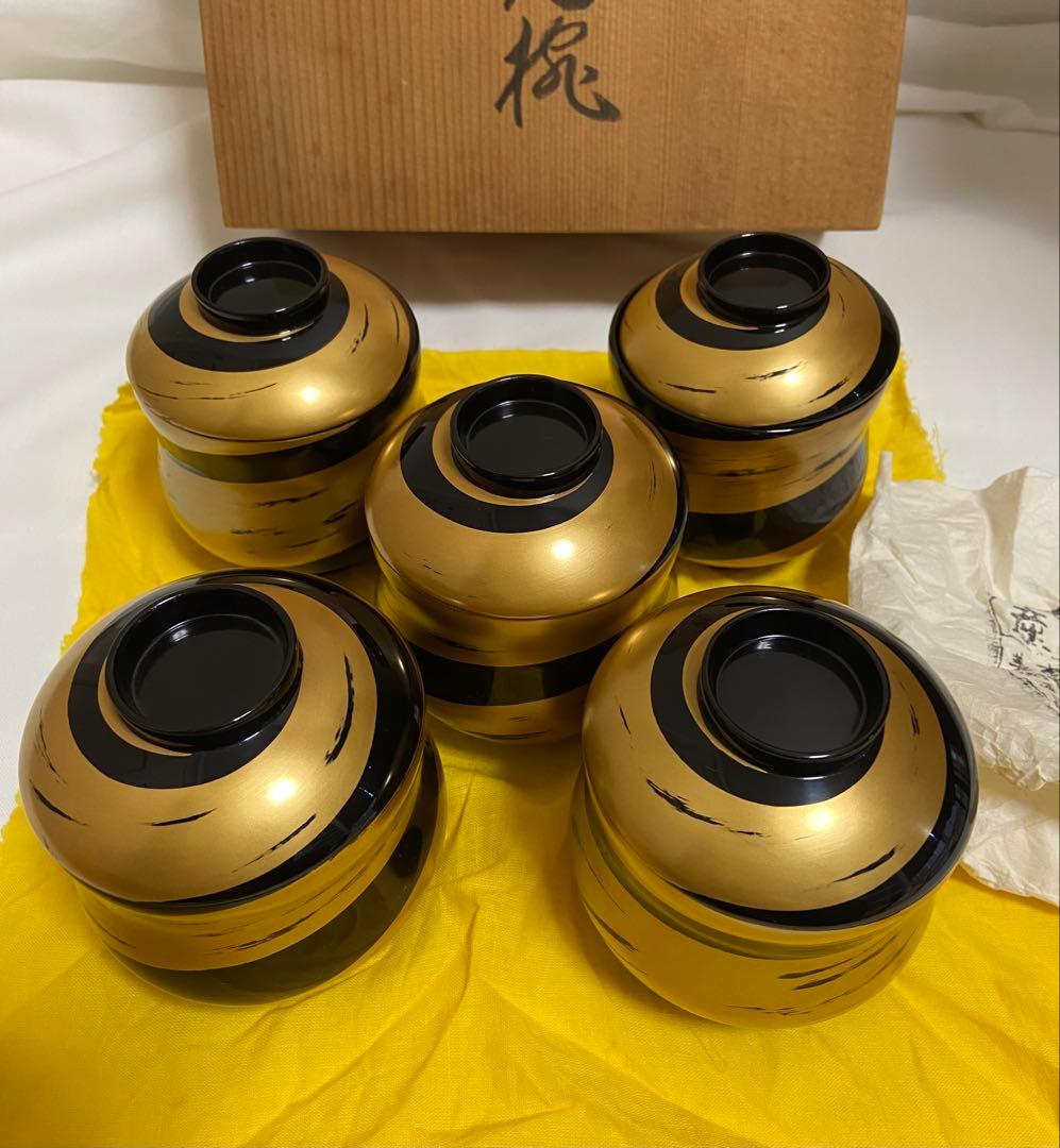 輪島塗吸物椀5つセット高級椀菊