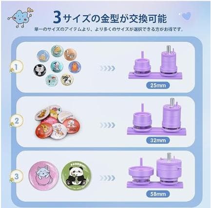 缶バッジマシーン 25mm 32mm 58mm金型 3サイズ