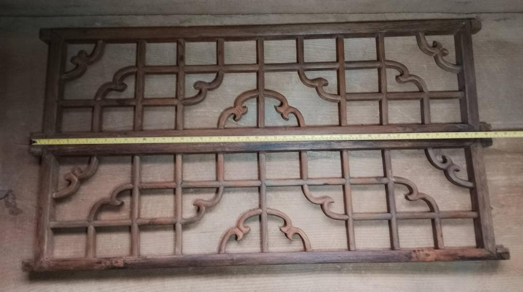 アンティーク 木製 格子 建具 2枚セット 古道具 透かし彫り 雲形 時代