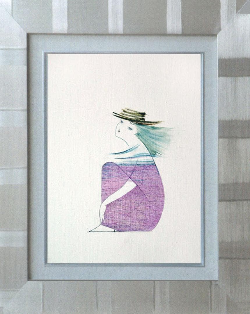 油絵 菅家令子 絵 絵画インテリア額付(青緑＋金色の枠) F4-080414女性