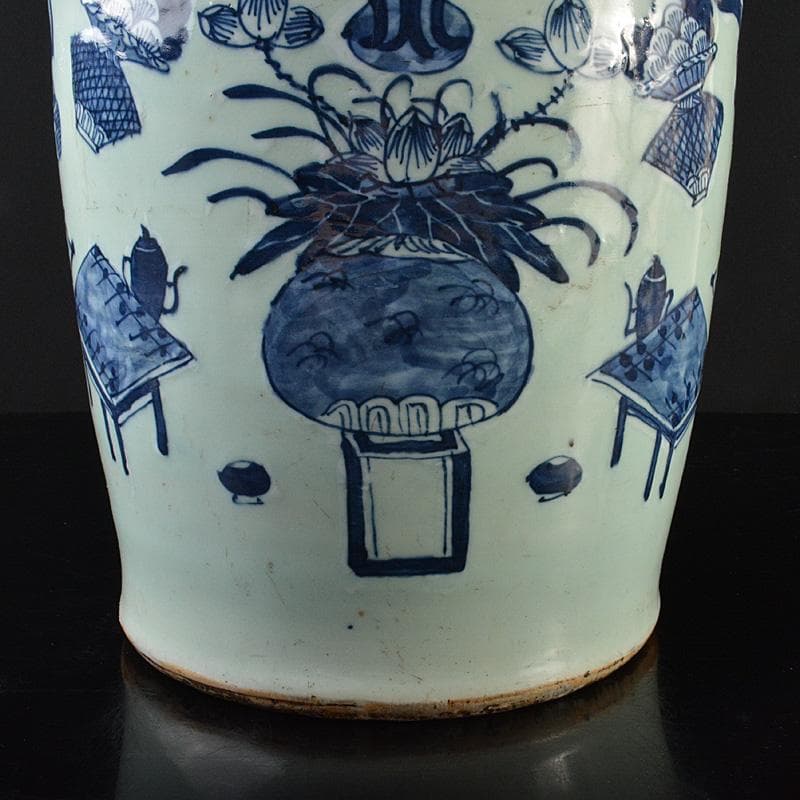 中国 青花 花瓶文 双耳盤口瓶 高さ約58.5cm M R6129F