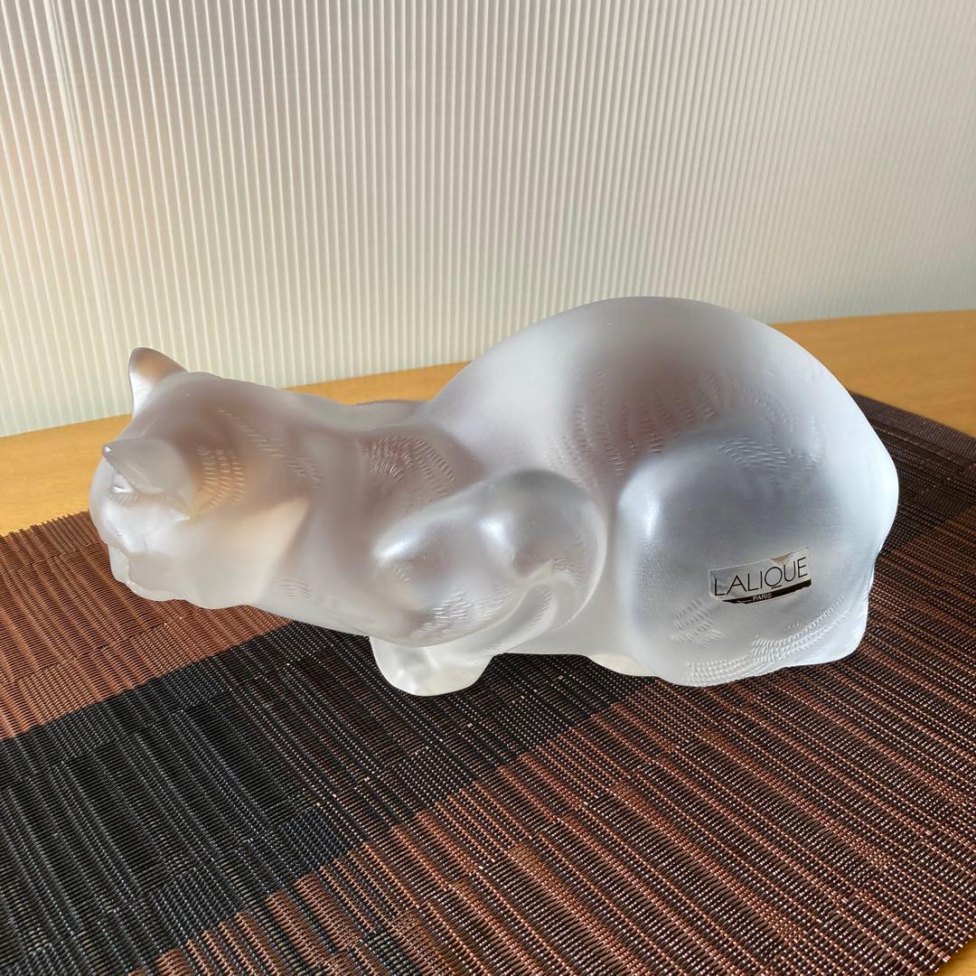 美品 ルネ・ラリック 猫の置物 伏せる猫 ファッション