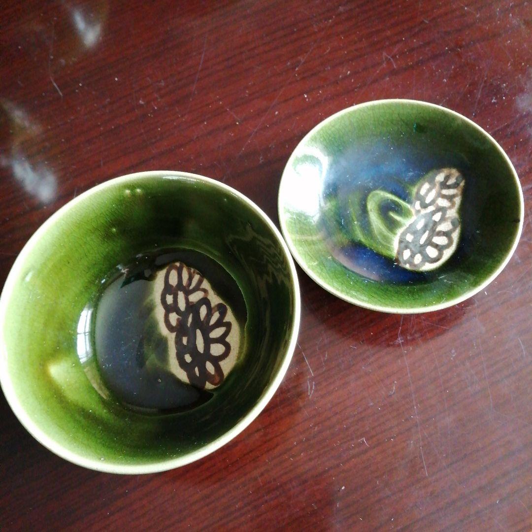 瀬戸焼 加藤丈助 織部蓋付茶碗 5客 12cm 大正〜昭和初期