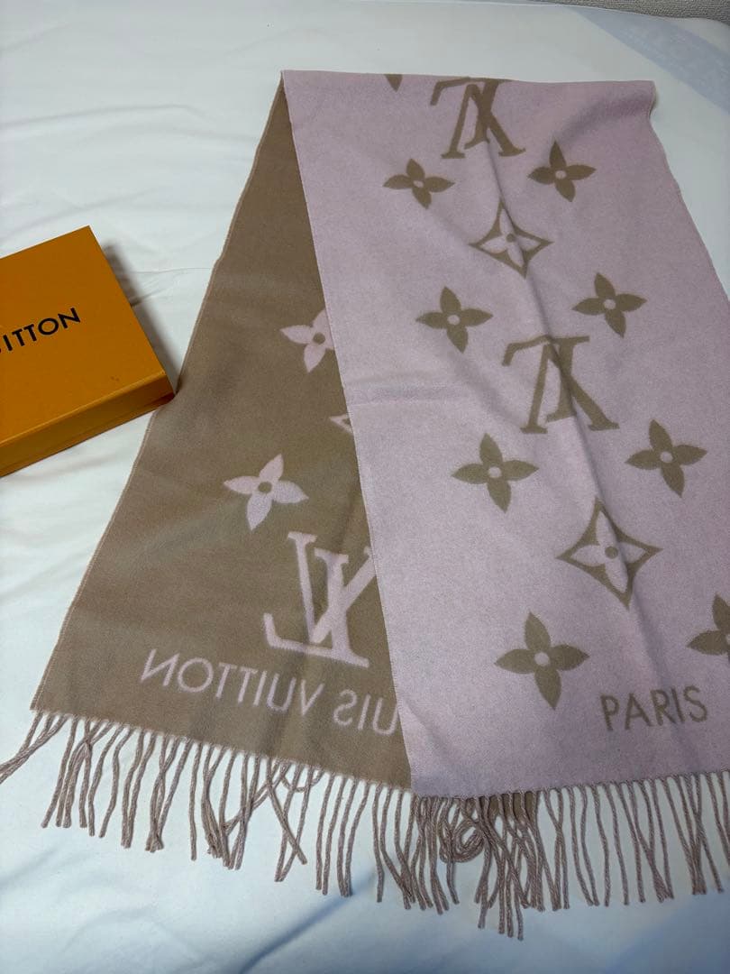 【美品】ルイヴィトン　マフラー・レイキャビック　カシミヤ　ピンク　ベージュ 国内即発】ルイヴィトン カシミア マフラー＊ レイキャビック (Louis