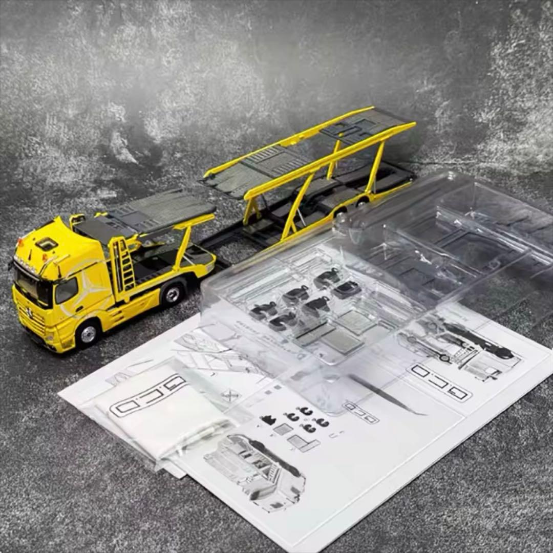 1:64 メルセデス・アクトロス ダブルデッキ輸送トレーラー 合金ローラーモデル