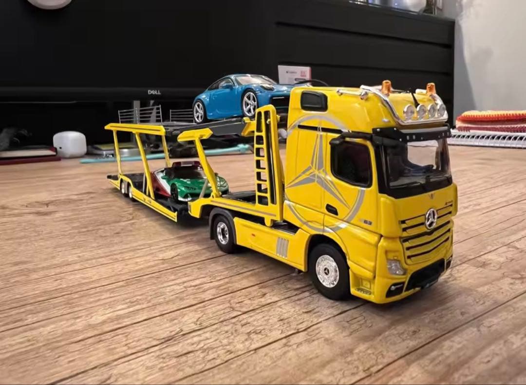 1:64 メルセデス・アクトロス ダブルデッキ輸送トレーラー 合金ローラーモデル