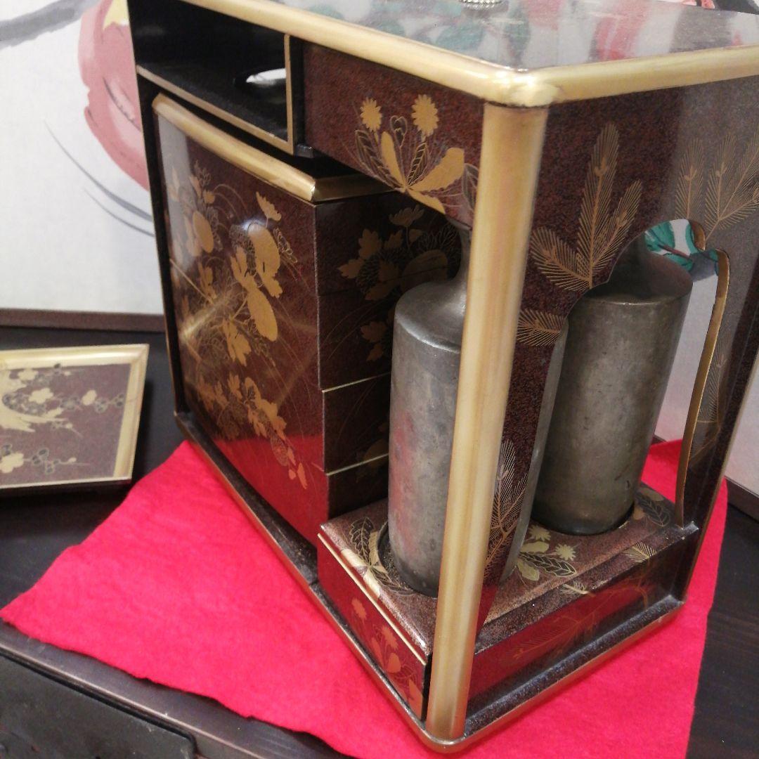 骨董 弁当箱 野点 茶道具 蒔絵 木製 木箱 正月飾り 大名 重箱