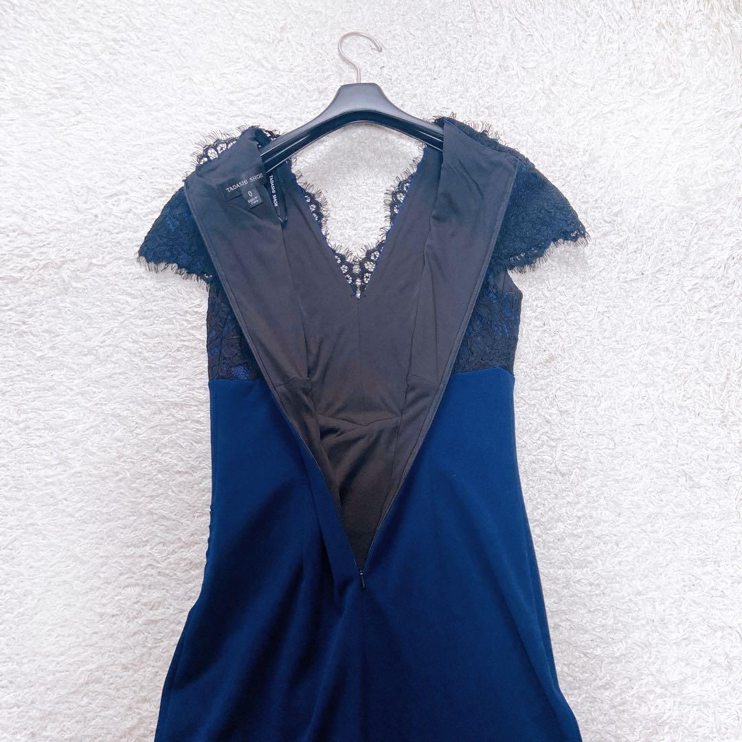 美品 タダシショージ レース切替Vネック キャップスリーブドレス 近年