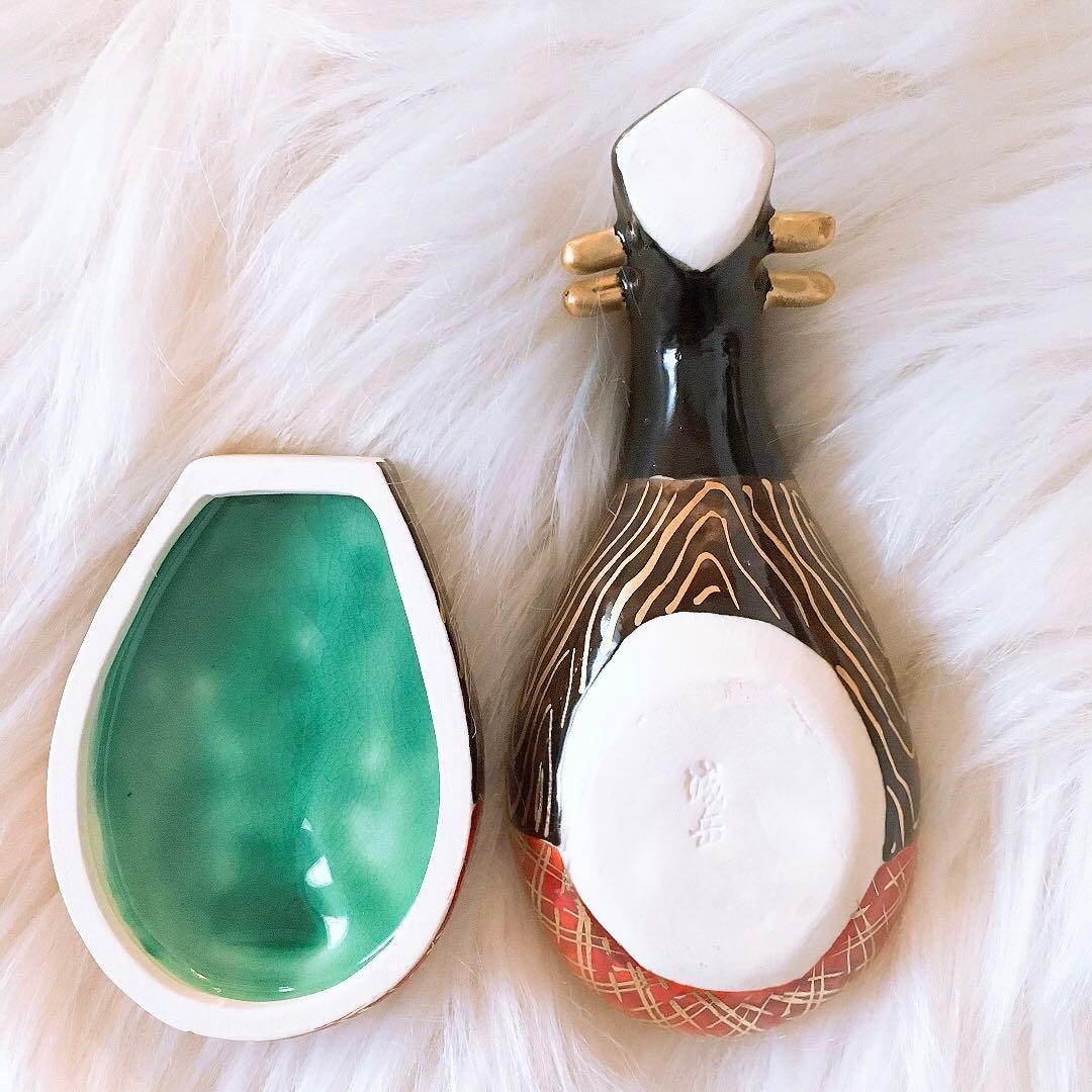 茶道具 香合 琵琶 京焼清水焼 色絵 橋本城岳造