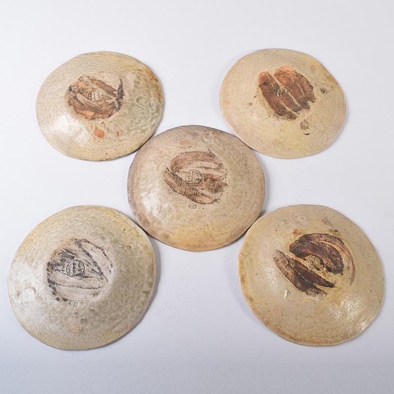 瀬戸焼　古瀬戸　銘々皿　五客　在銘　時代箱付　D　R8256