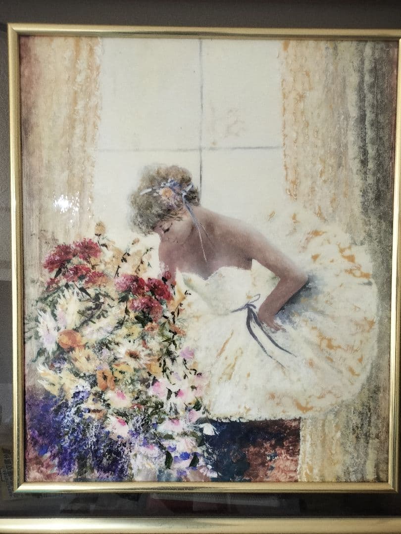 バレエ少女 額装 陶板画 大型 飾り物 陶磁