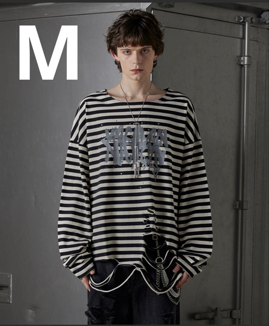 GRANCY】総柄ラインストーングラフィックロンTグランシーボーダーL