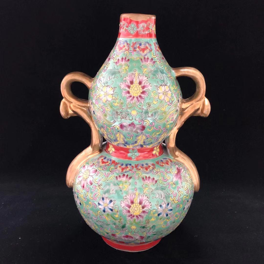 大清 乾隆 風水 ひょうたん瓶 高さ29CM 粉彩 骨董品 擺件 古賞