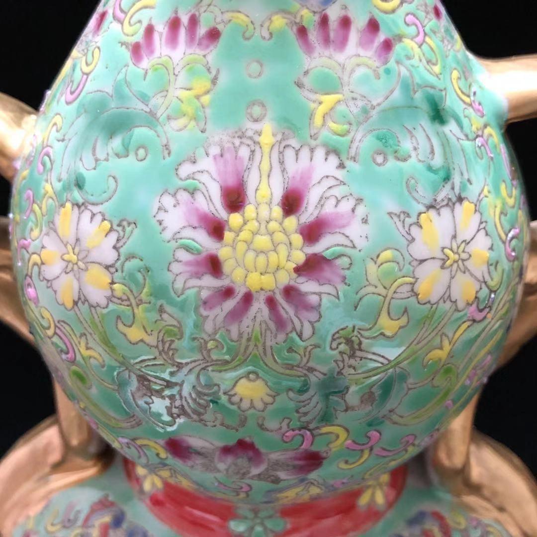 大清 乾隆 風水 ひょうたん瓶 高さ29CM 粉彩 骨董品 擺件 古賞