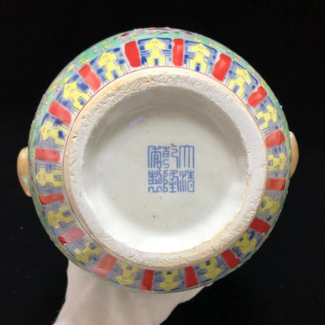 大清 乾隆 風水 ひょうたん瓶 高さ29CM 粉彩 骨董品 擺件 古賞