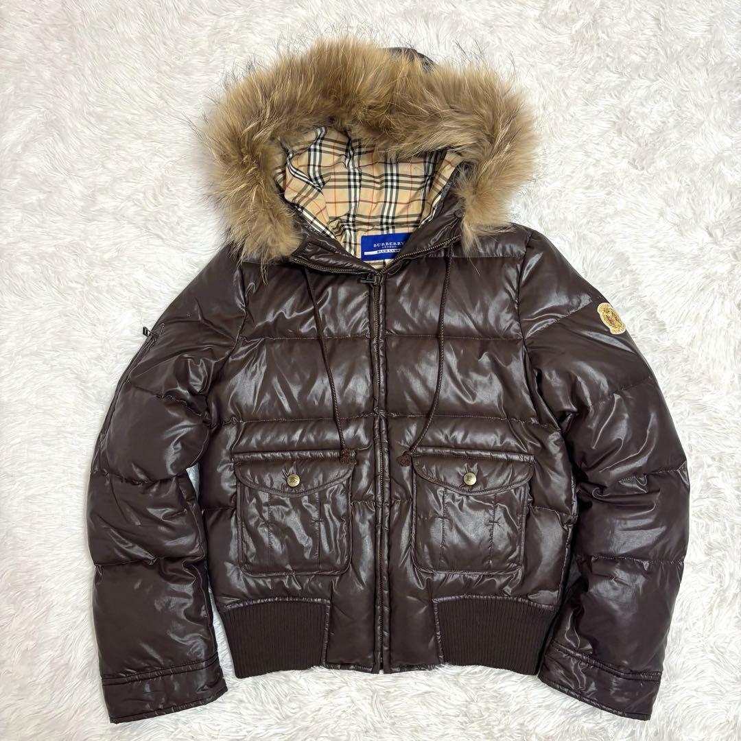 バーバリーブルーレーベル ファー ダウンジャケット ノバチェック