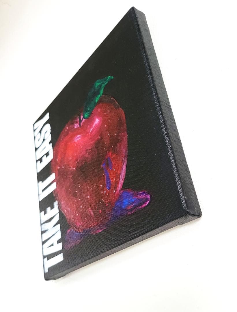 美徳のリンゴ/ テクスチャーアート18×18㎝ S0 モダンアート 原画1点のみ