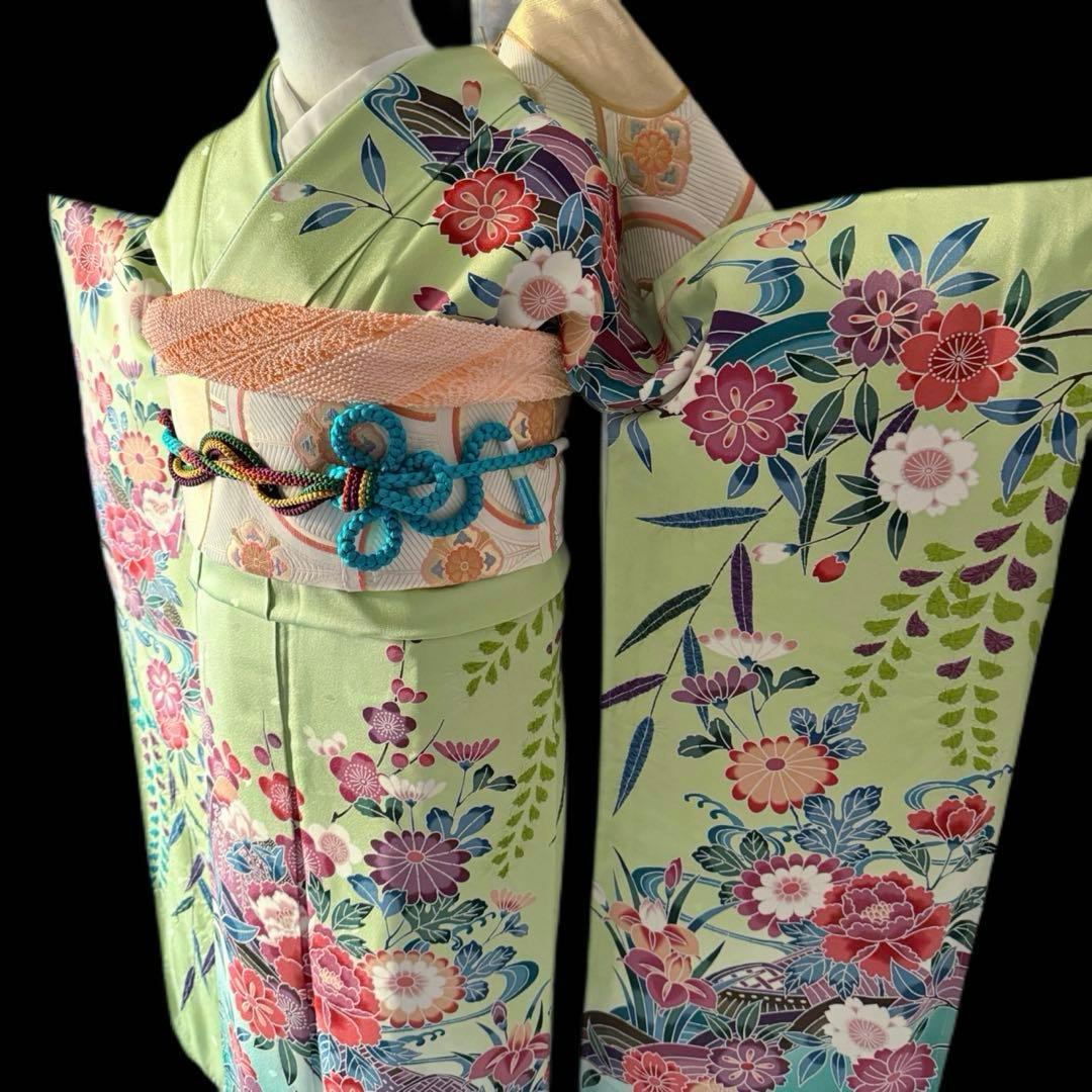 未使用品 振袖フルセット トールサイズ 新品長襦袢 グリーン 161