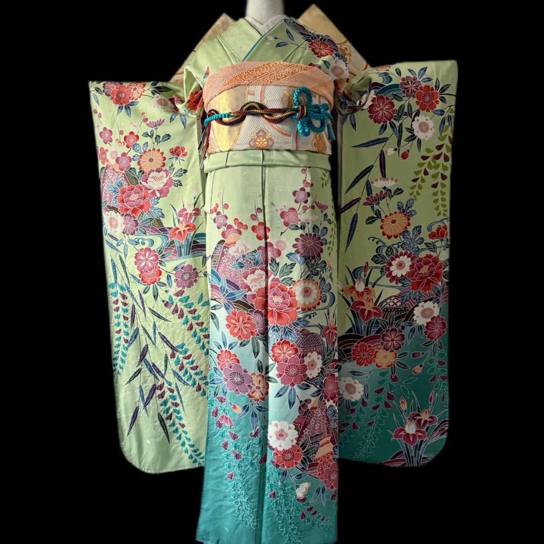 未使用品 振袖フルセット トールサイズ 新品長襦袢 グリーン 161