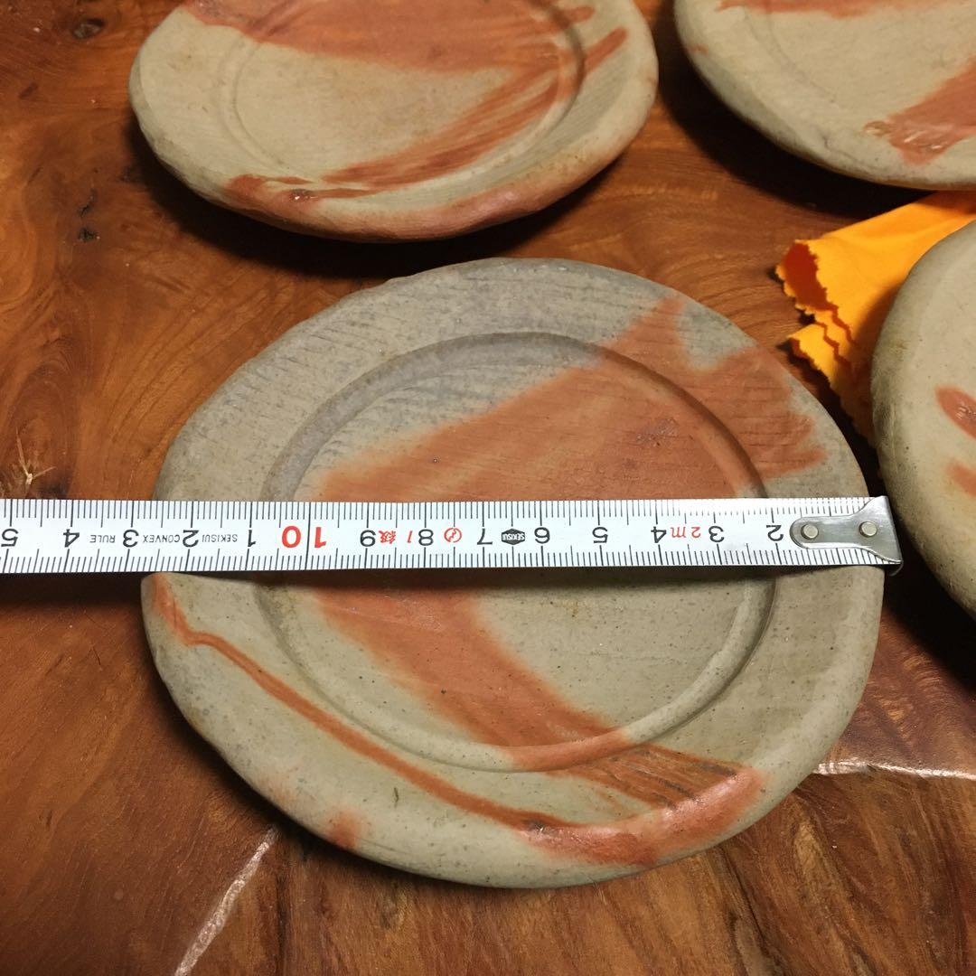 備前焼　緋襷　たたき皿　タタキ皿　5客揃　共箱　共布