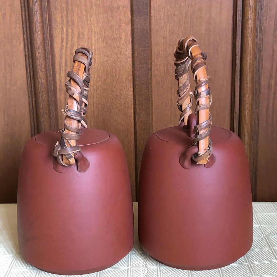 初代常山作 常滑焼土瓶壱対 朱泥 瓶 骨董品 年代物 古物 名工 在名印有