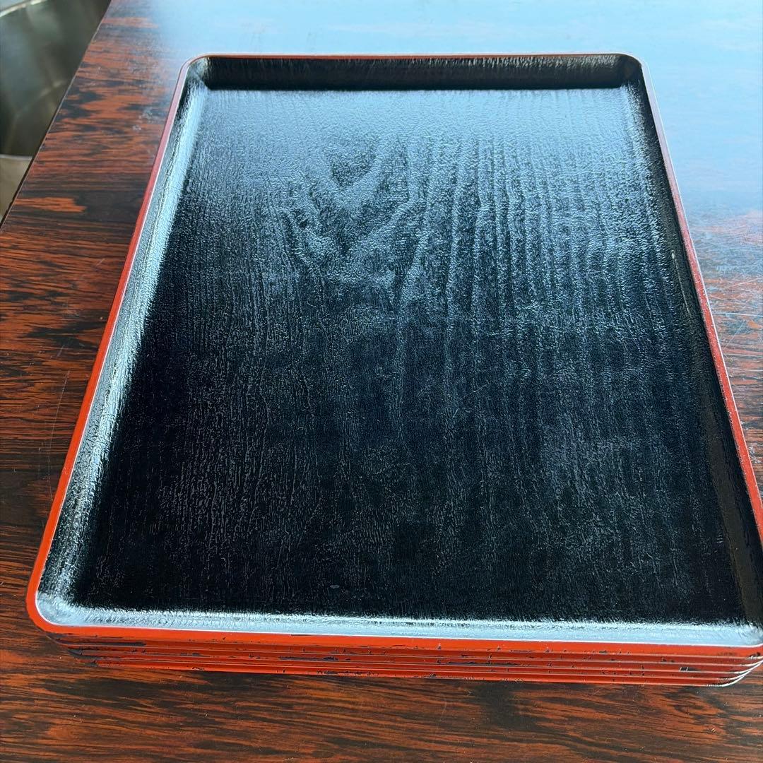 漆塗り黒長方形膳5枚セット 中古品 37cm×29cm - メルカリ