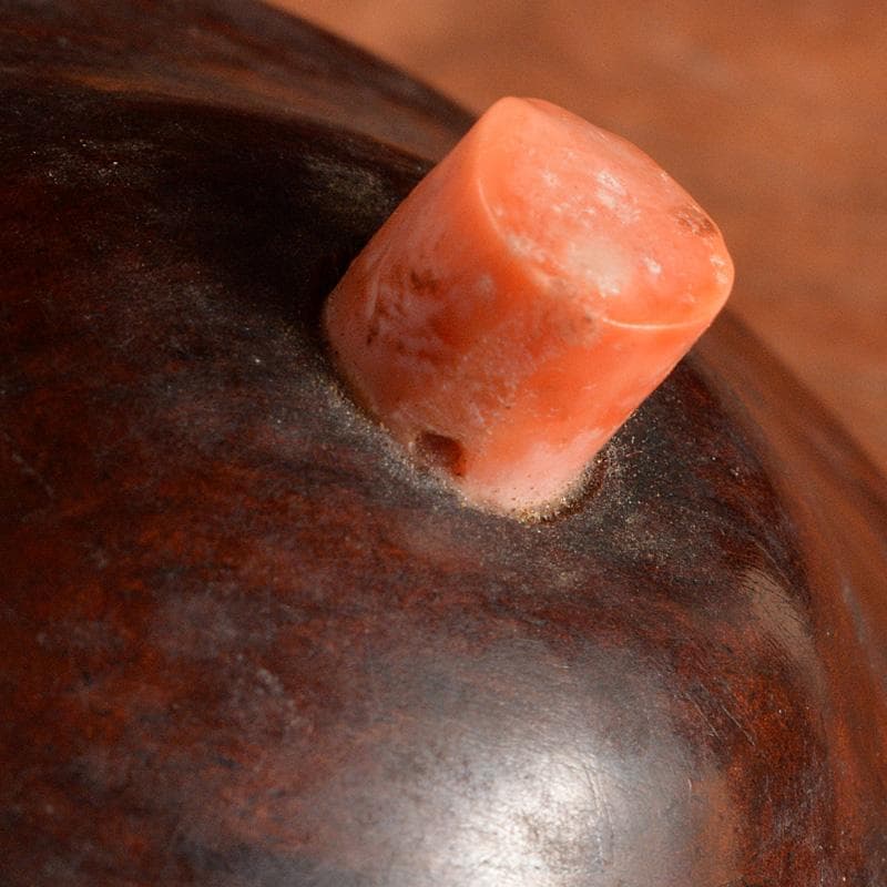 中国 玉石白玉彫刻 煎茶碗 赤珊瑚摘唐木蓋 M R5351