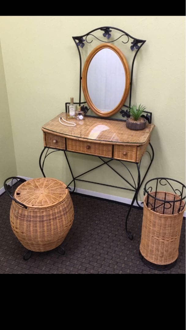 ヴィンテージ♦️高級ラタン♦️アイアンデザイン♦️長物収納 傘立て