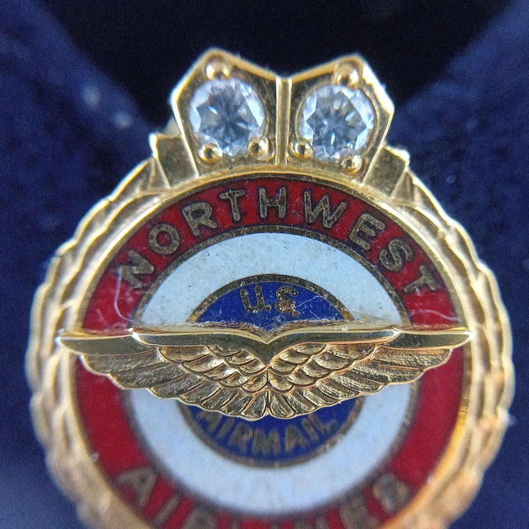 ノースウエスト航空 勤続25年記念バッジ 10K刻印 メレダイヤモンド