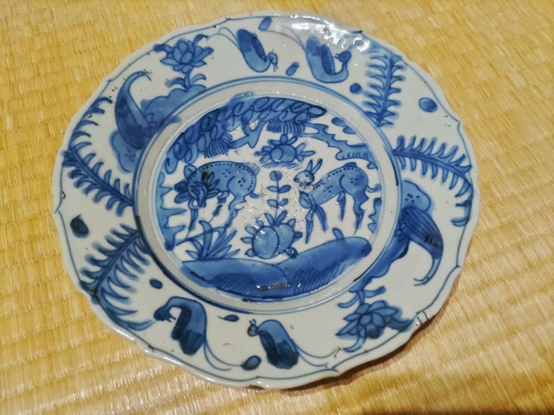 中国 古染付 鹿絵皿（23㎝）漳州窯 美品