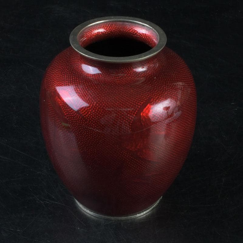 七宝焼 赤透釉 花文 花瓶 V 9604