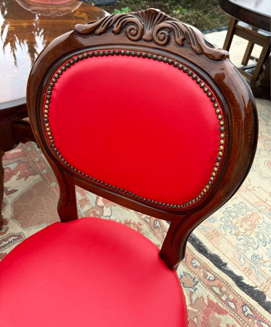 イタリア製 ロココ様式 ダイニング5点セット 象嵌 寄木細工 神戸まで直接引取