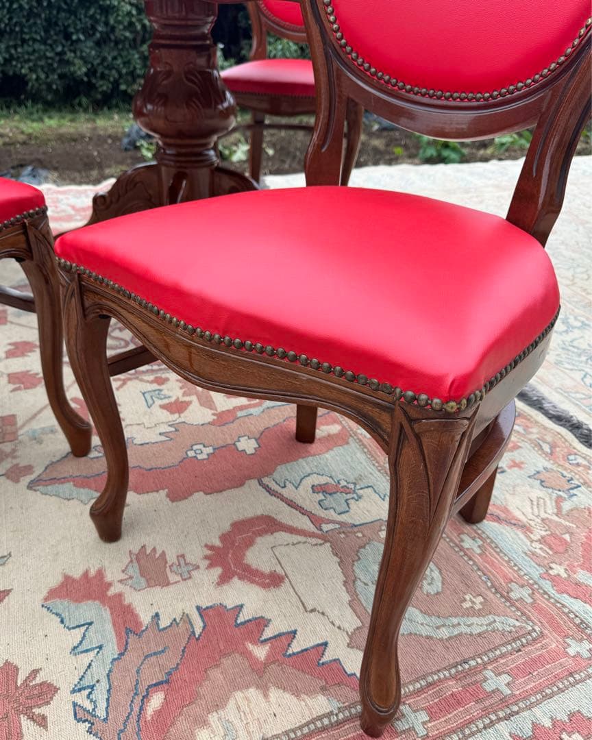 イタリア製 ロココ様式 ダイニング5点セット 象嵌 寄木細工 神戸まで直接引取