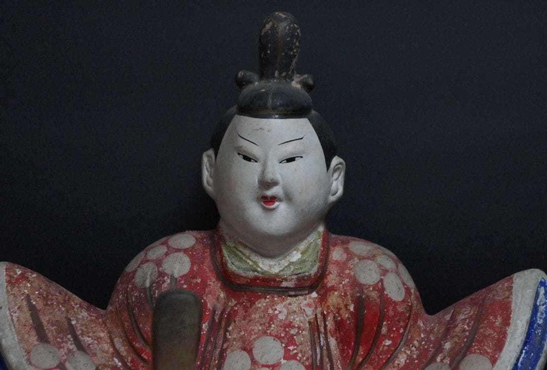 明治期 大型三次人形 天神（菅原道真）置物 光人形 粘土製歴史資料★重さ2.3㎏